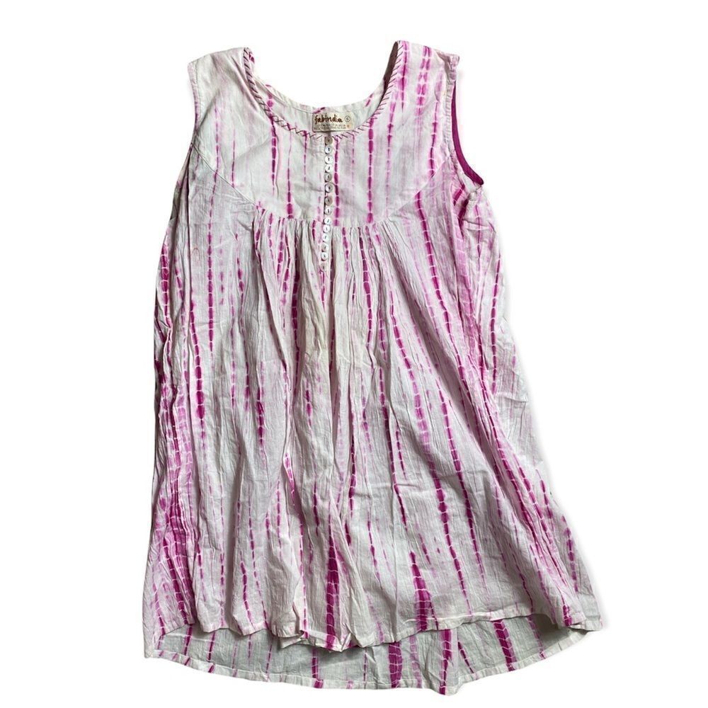 Fabindia SZ S pink and white cotton tie die dress